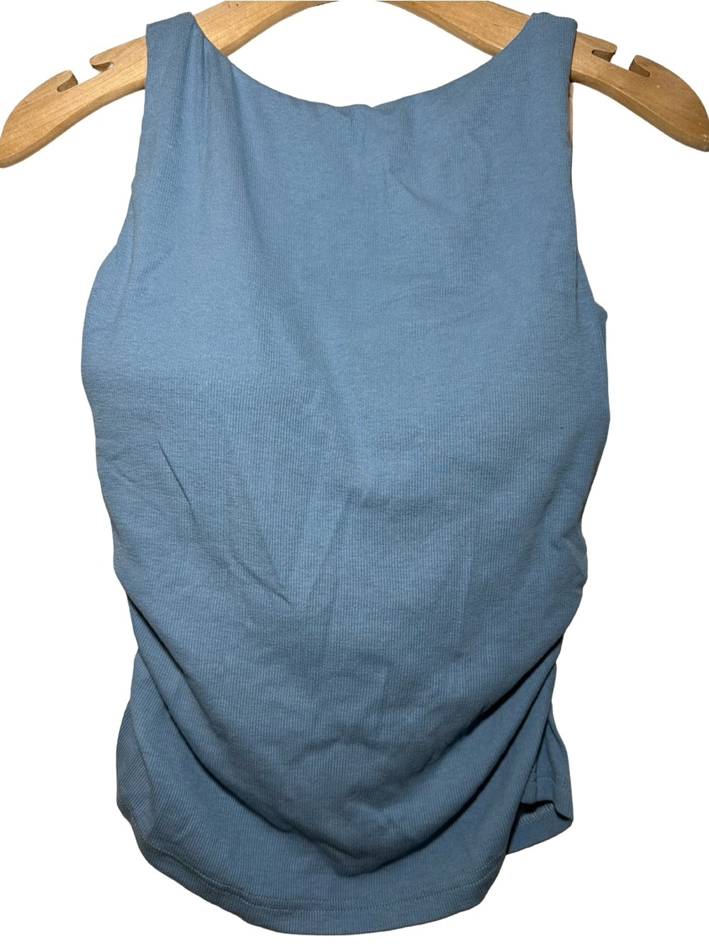 OGL Women’s Size M Light Blue 2x1 Ribbed Built in Bra Ruched Side Tank Top